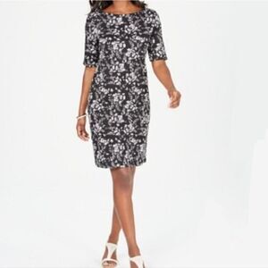 Karen Scott Women's Black Floral Print Short Sleeve Midi Sport Dress